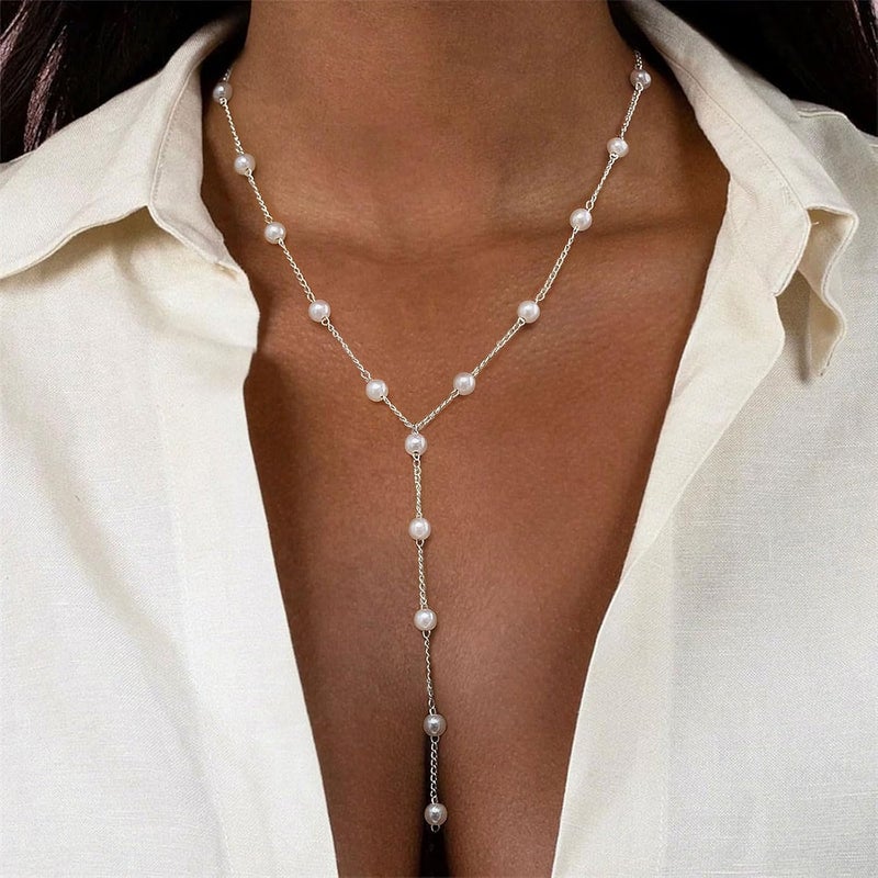 VRIUA Pearl Necklaces for Women - 14k Gold Plated Dainty Pearl Necklace with CZ Diamond Minimalist Wedding Bridal Jewelry Gift for Her - Image 2
